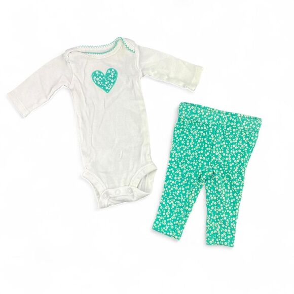 Carter's Other - White and green floral long sleeve bodysuit and leggings set size newborn